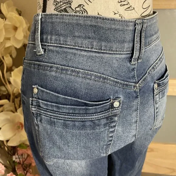 Democracy Ab Technology Skinny Jeans Women's Size 2 Dark Wash Raw Hem Ankle - Picture 6 of 9